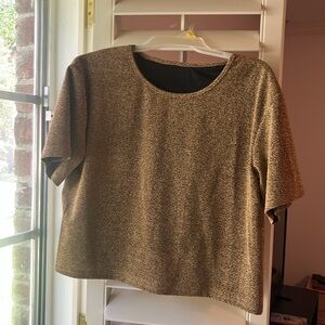 4/$25 SALE LARGE XL Gold Sparkly Glitter Short Sleeve Midi Crop Blouse Top